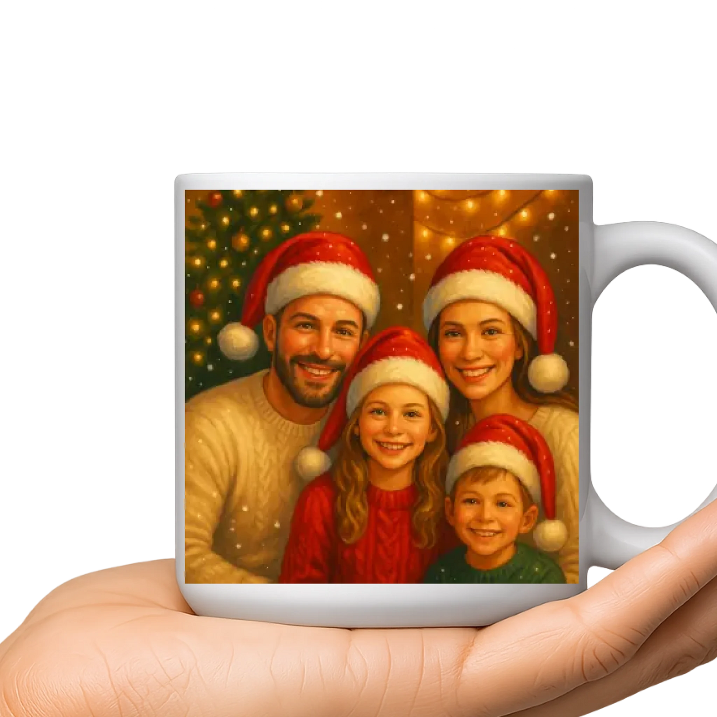 Mug de Noël personnalisé - Votre photo de famille transformée en illustration festive