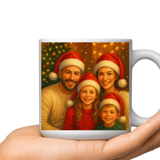 Mug de Noël personnalisé - Votre photo de famille transformée en illustration festive